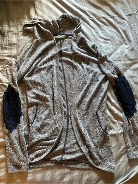 Maurices Heathered Gray Knit Zip-Up Hoodie with Black Trim